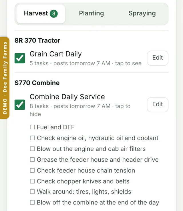 Daily machine checklists